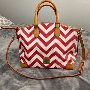 Dooney & Bourke Red Chevron Leather Domed Satchel Bag
